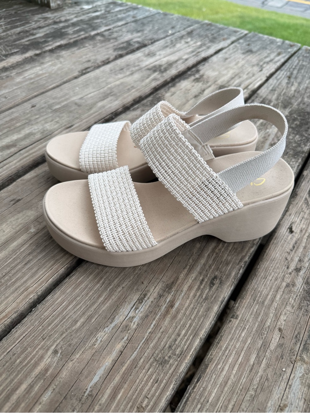 Women’s Cream Woven Platform Slingback Sandals